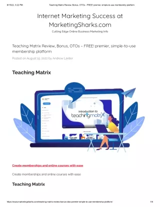 Teaching Matrix Review, Bonus, OTOs - FREE! premier, simple-to-use membership platform