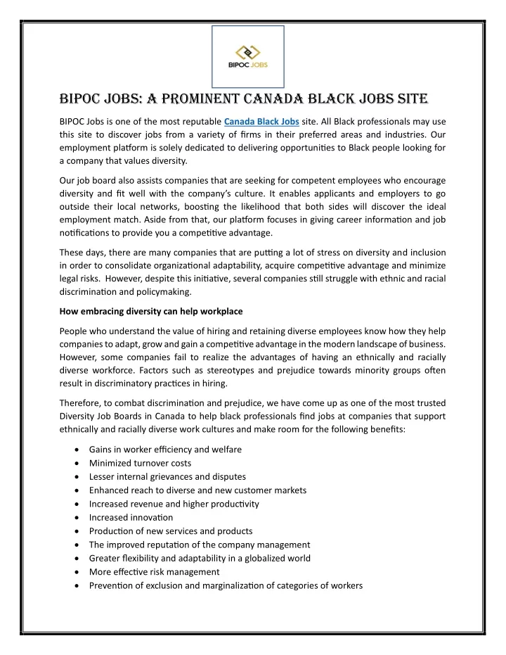 bipoc jobs a prominent canada black jobs site