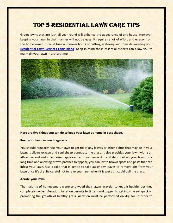 top 5 residential lawn care tips