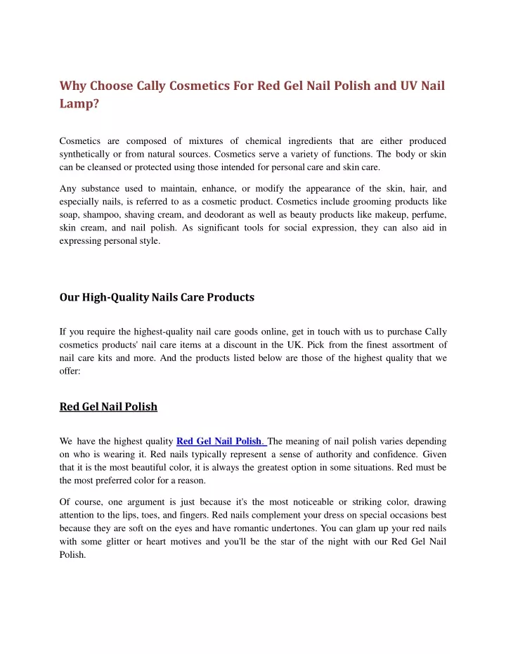 why choose cally cosmetics for red gel nail