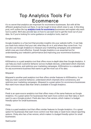 Top Analytics Tools For Ecommerce