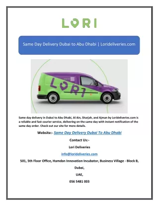 Same Day Delivery Dubai to Abu Dhabi | Lorideliveries.com
