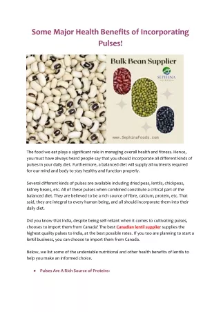 Some Major Health Benefits of Incorporating Pulses