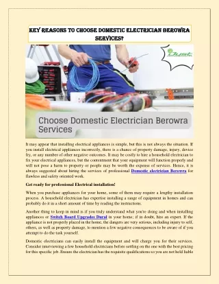 Key Reasons to Choose Domestic Electrician Berowra Services