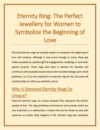 Eternity Ring The Perfect Jewellery for Women to Symbolize the Beginning of Love