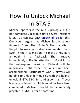 How To Unlock Michael In GTA 5
