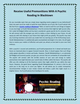 Receive Useful Premonitions With A Psychic Reading In Blacktown