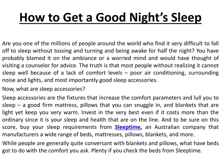 how to get a good night s sleep