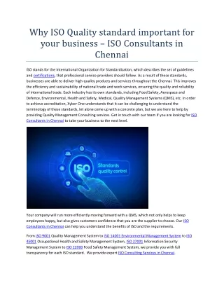 why iso quality standard important for your