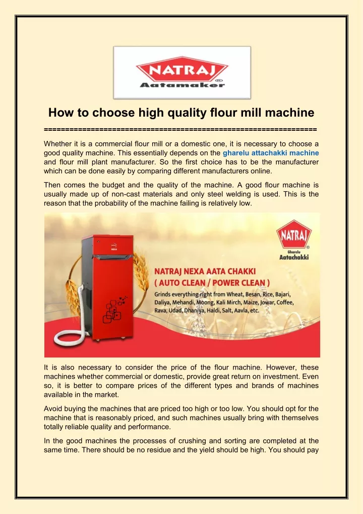 how to choose high quality flour mill machine