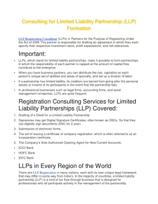 Consulting for Limited Liability Partnership (LLP) Formation