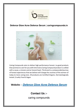 defence glow acne defence serum | caringcompounds.in