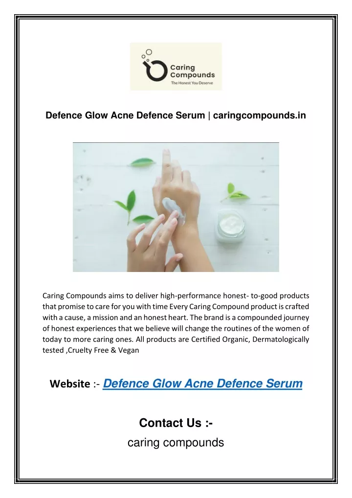 defence glow acne defence serum caringcompounds in