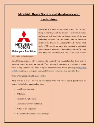 Mitsubishi Repair Services and Maintenance near Randallstown
