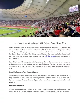 Purchase Your World Cup 2022 Tickets from 1boxoffice