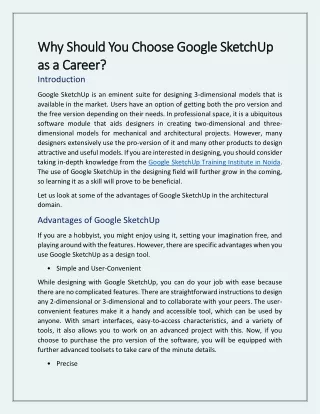 Why Should You Choose Google SketchUp as a Career