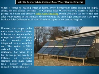 Compact Solar Water Heaters Benefits And Installation - Solar Tubs