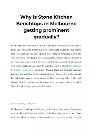 Why is Stone Kitchen Benchtops in Melbourne getting prominent gradually_