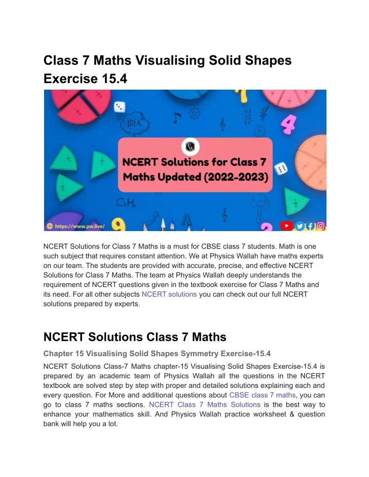 class 7 maths visualising solid shapes exercise