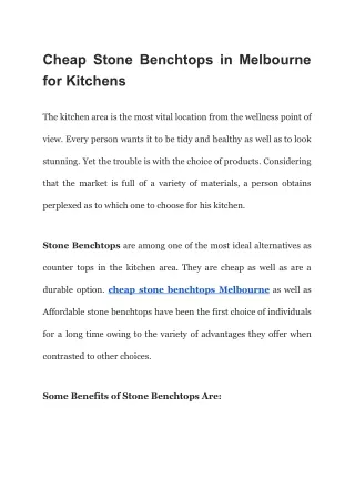 Cheap Stone Benchtops in Melbourne for Kitchens