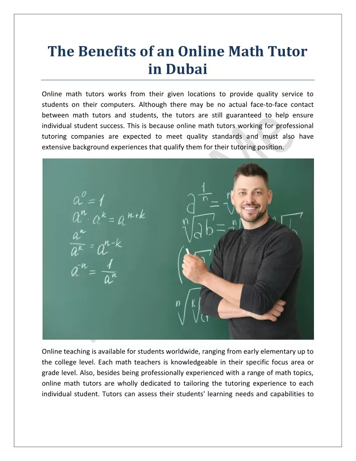 the benefits of an online math tutor in dubai