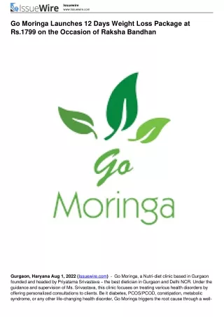 Go Moringa Launches 12 Days Weight Loss Package at 1799 on Raksha Bandhan