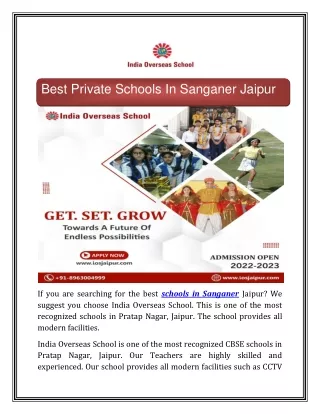 Best Private Schools In Sanganer Jaipur