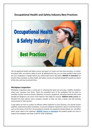 Occupational Health and Safety Industry Best Practices