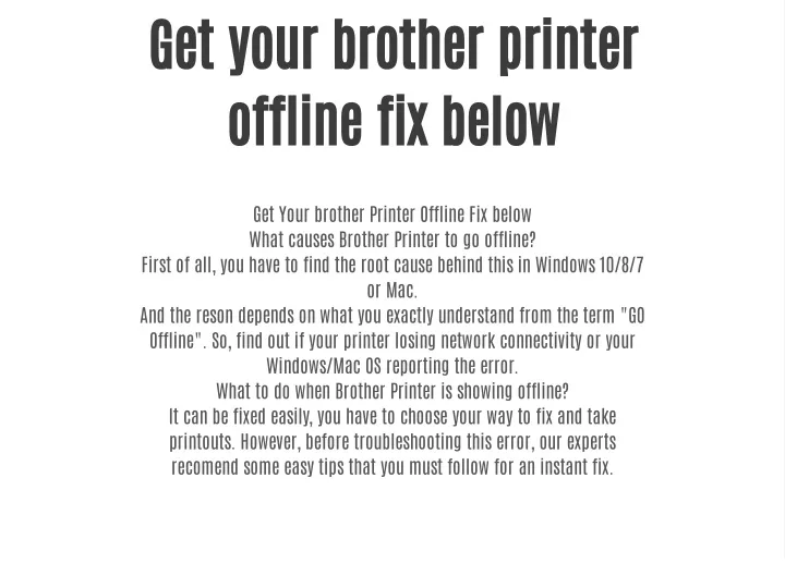 get your brother printer offline fix below