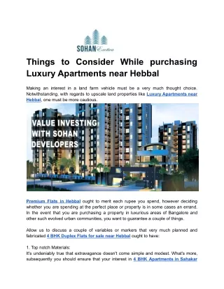 Things to Consider While purchasing Luxury Apartments near Hebbal