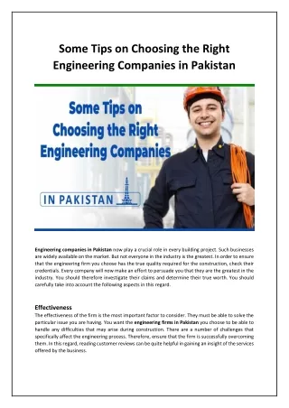 Some Tips on Choosing the Right Engineering Companies in Pakistan
