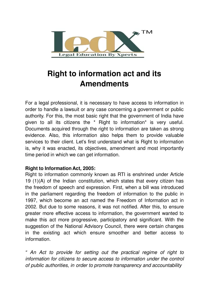 right to information act and its amendments