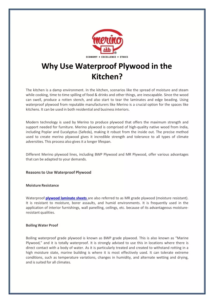 why use waterproof plywood in the kitchen