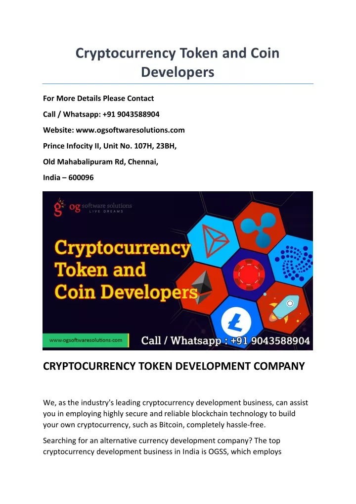 cryptocurrency token and coin developers