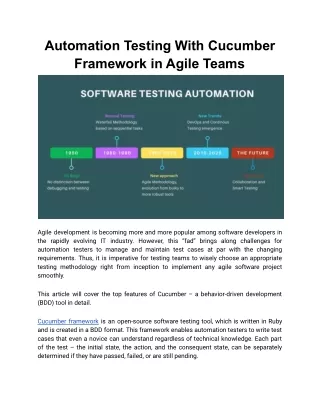 Automation Testing With Cucumber Framework in Agile Teams