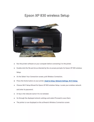 Epson XP 830 wireless Setup