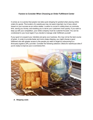 Factors to Consider When Choosing an Order Fulfillment Center