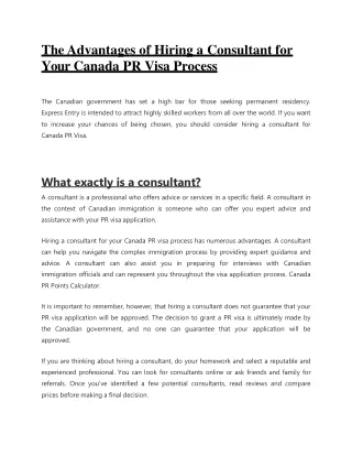 The Advantages of Hiring a Consultant for Your Canada PR Visa Process