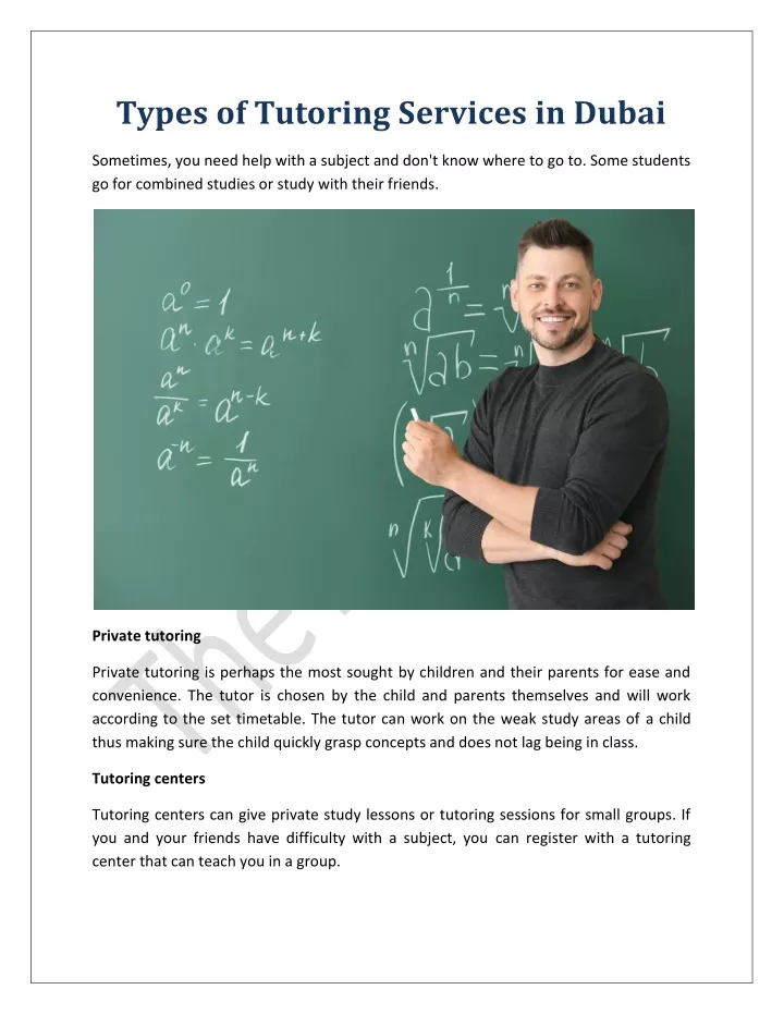 types of tutoring services in dubai