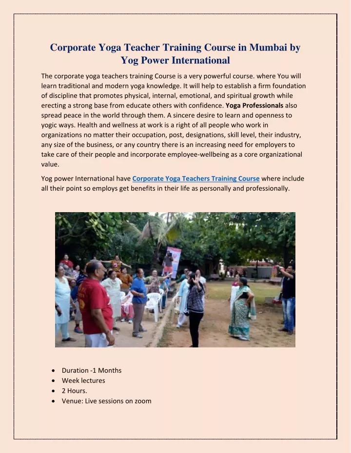 corporate yoga teacher training course in mumbai