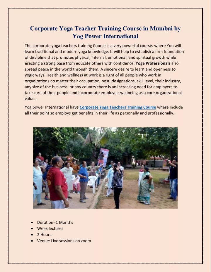 PPT Corporate Yoga Teacher Training Course In Mumbai By Yog Power 