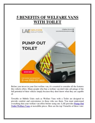 5 BENEFITS OF WELFARE VANS WITH TOILET