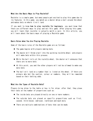 what are the basic ways to play roulette what