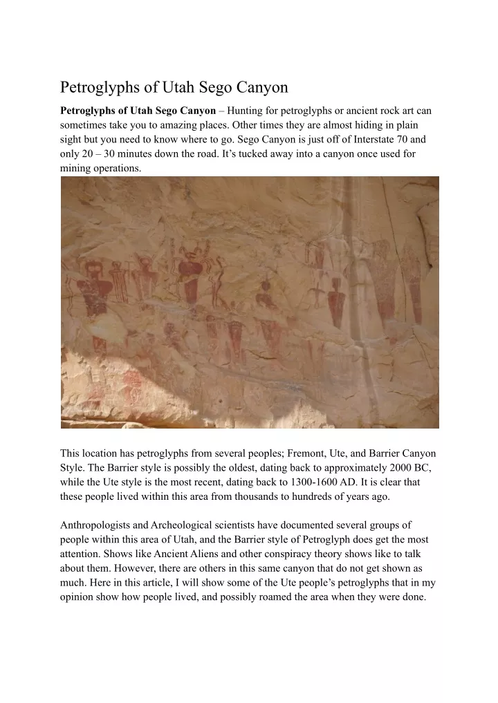 petroglyphs of utah sego canyon