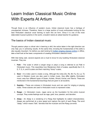 Learn Indian Classical Music Online With Experts At Artium