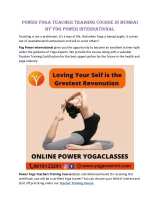 Power Yoga Teacher Training Course in Mumbai by Yog Power International