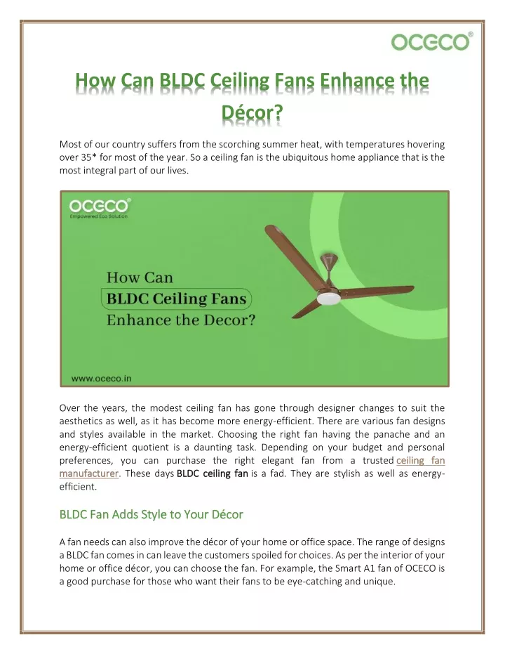 how can bldc ceiling fans enhance the d cor