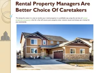 Rental Property Managers Are Better Choice Of Caretakers