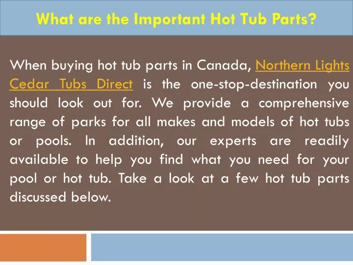 what are the important hot tub parts