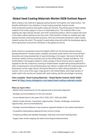 2022 Seed Coating Materials Industry Global Analysis Report